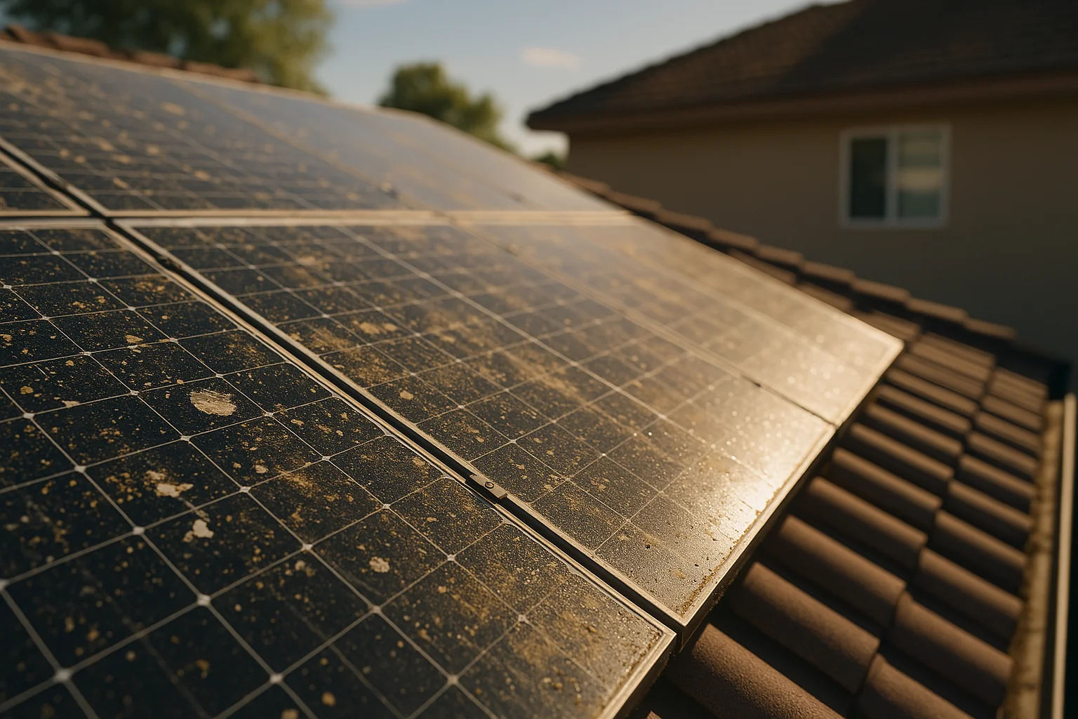 Dirty solar panels with reduced efficiency