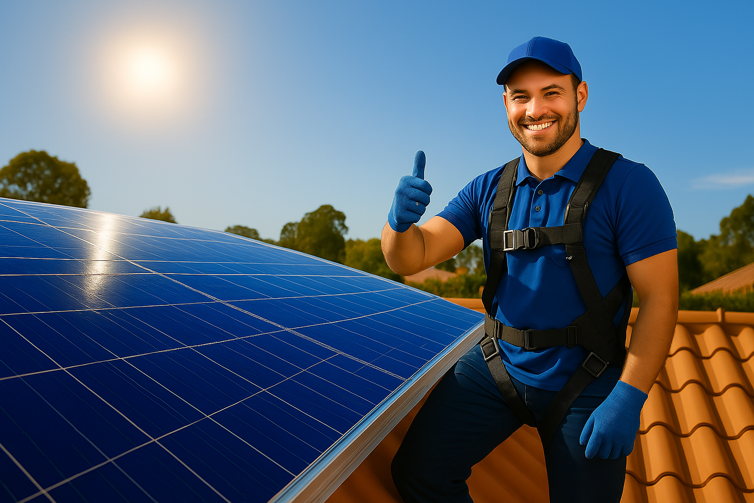 Professional solar panel cleaner in Sydney cleaning rooftop solar panels
