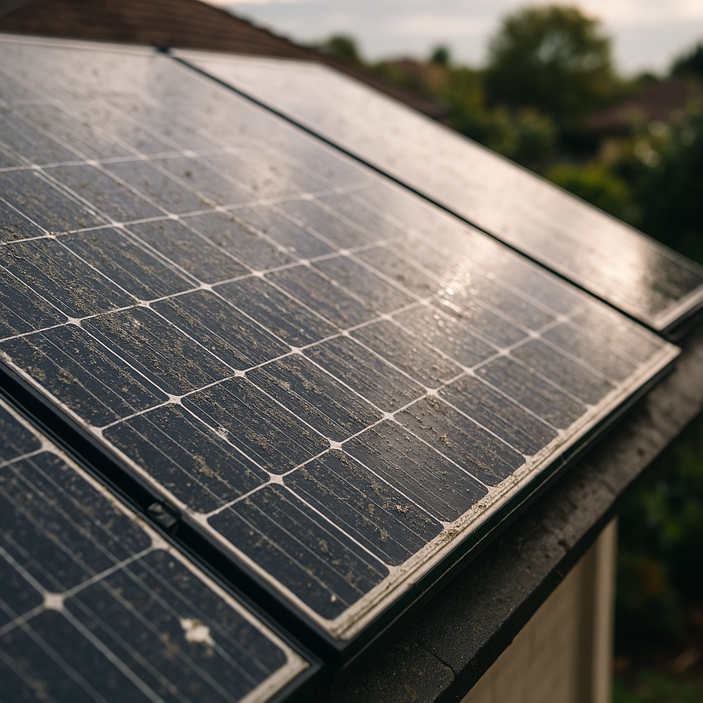 Dirty solar panels after rain